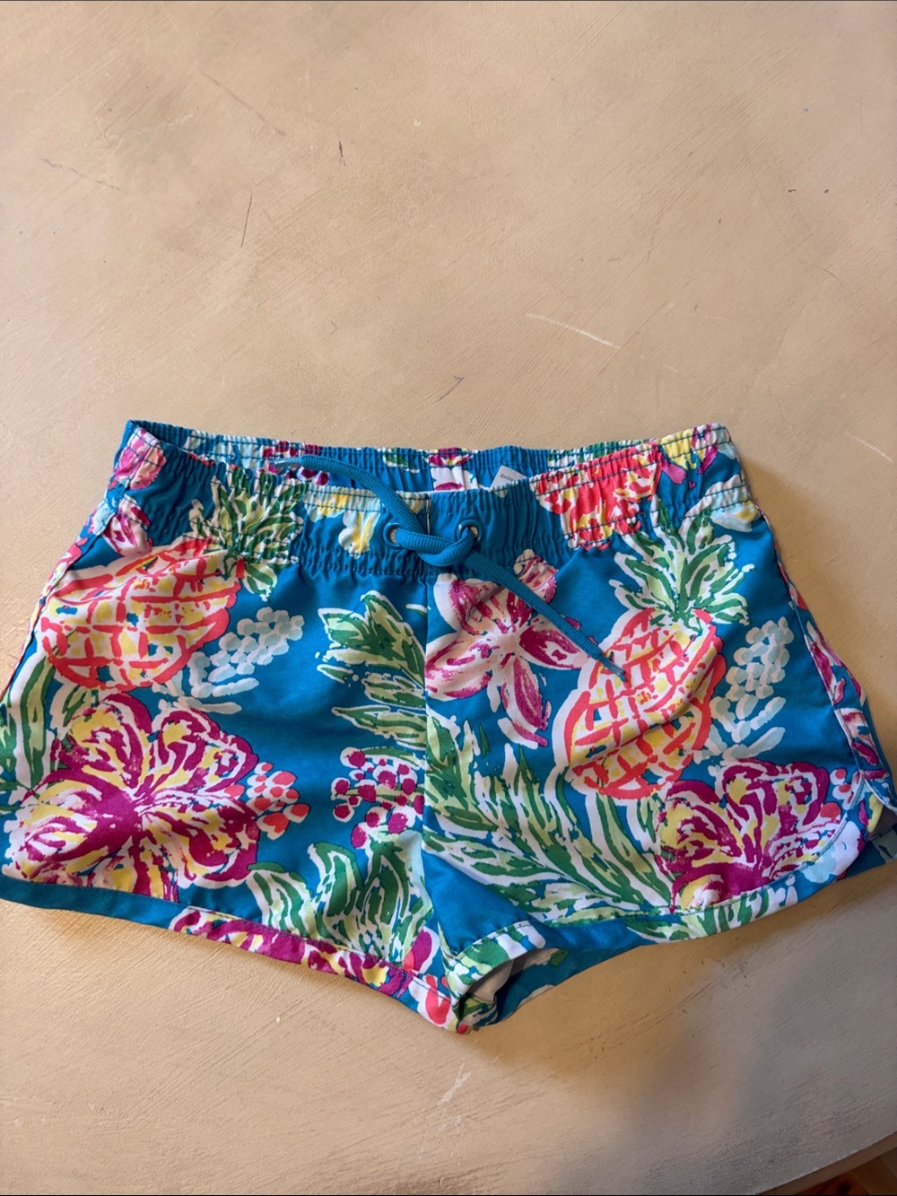 Gymboree Bright Blue Tropical Floral Girls Athletic Drawstring Shorts Size 5/6